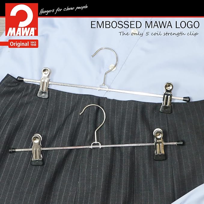 Mawa by Reston Lloyd Non-Slip Space-Saving Clothes Hanger For Pants & Skirts with Two Non-Slip Clips, Style K/30D, 12-Inch, Set of 10, Black - Image 3