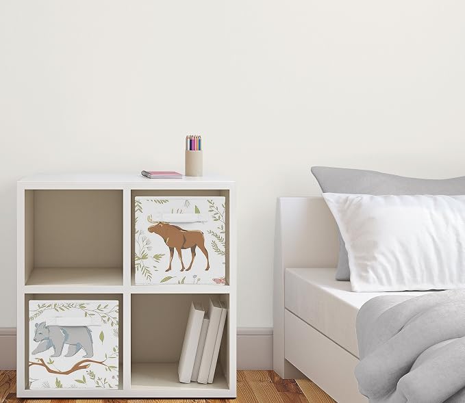 Sweet Jojo Designs Woodland Animal Toile Foldable Fabric Storage Cube Bins Boxes Organizer Toys Kids Baby Childrens for Collection Set of 2 - Image 2