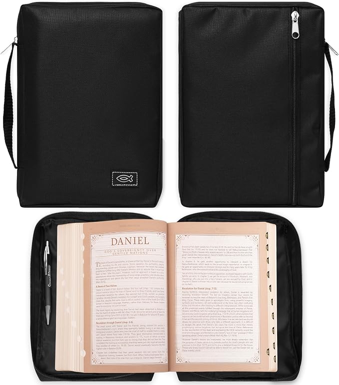 Christian Art Gifts Men/Women's Bible Cover Jesus Fish, Black Canvas, XS - Image 2
