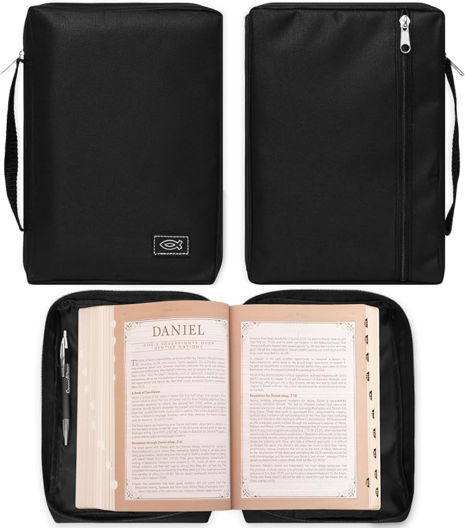 Christian Art Gifts Men/Women's Bible Cover Jesus Fish, Black Canvas, Small - Image 6