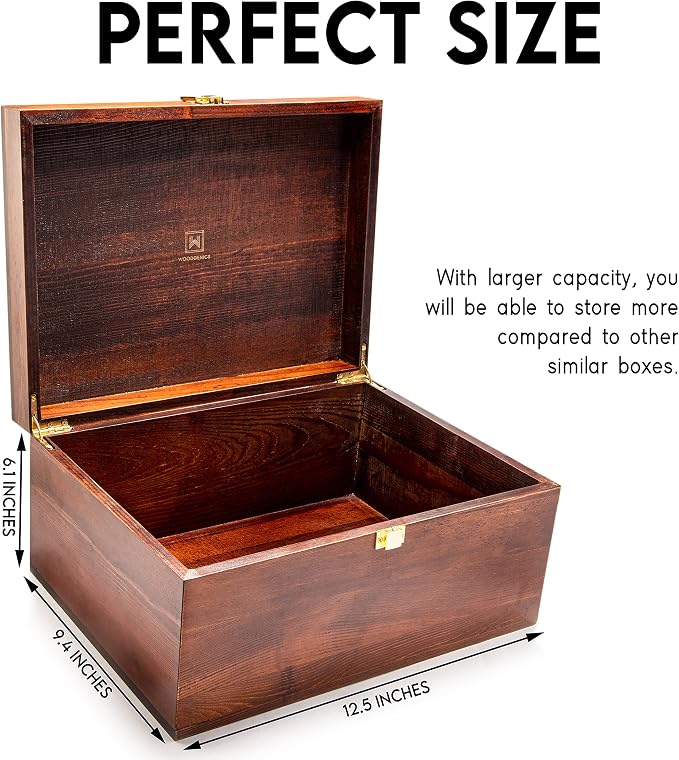 Large Wooden Storage Memory Gift Box with Hinged Lid (Chocolate Brown) - Image 4