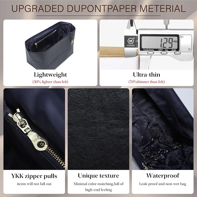 Purse Organizer Insert for Longchamp Le Pliage Medium, Black Blue | 6-Compartment Bag Organizer with YKK Zipper Pocket, Cup Holder, Key Chain, Waterproof DupontPaper Lightweight Handbag Shaper - Image 6