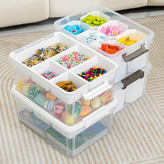 Citylife 17 QT Plastic Storage Bins Clear Storage Box with Lids Multipurpose Stackable Storage Containers for Organizing Tool, Craft, Crayon, 4 Packs - Image 3