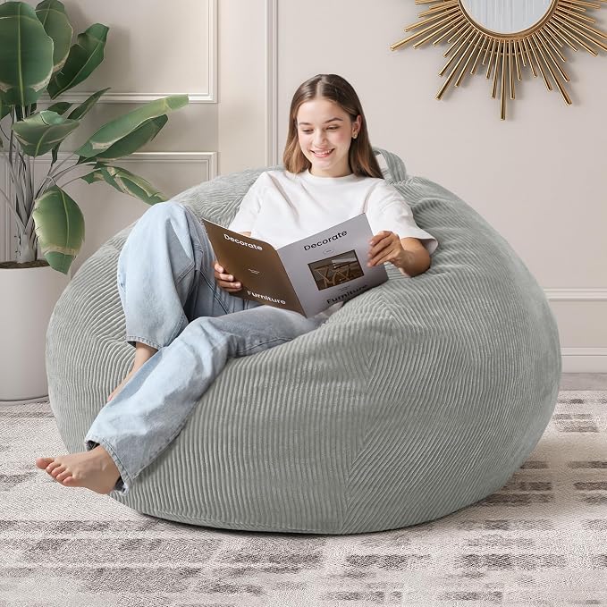 4FT Bean Bag Chair for Adults,Large Teardrop Beanbag with Filler | Beanbag Chair with Memory Foam Filled,Bean Bags with Handy Handle&Machine Washable Cover for Living Room,Bedroom-Light Grey by Cansunna