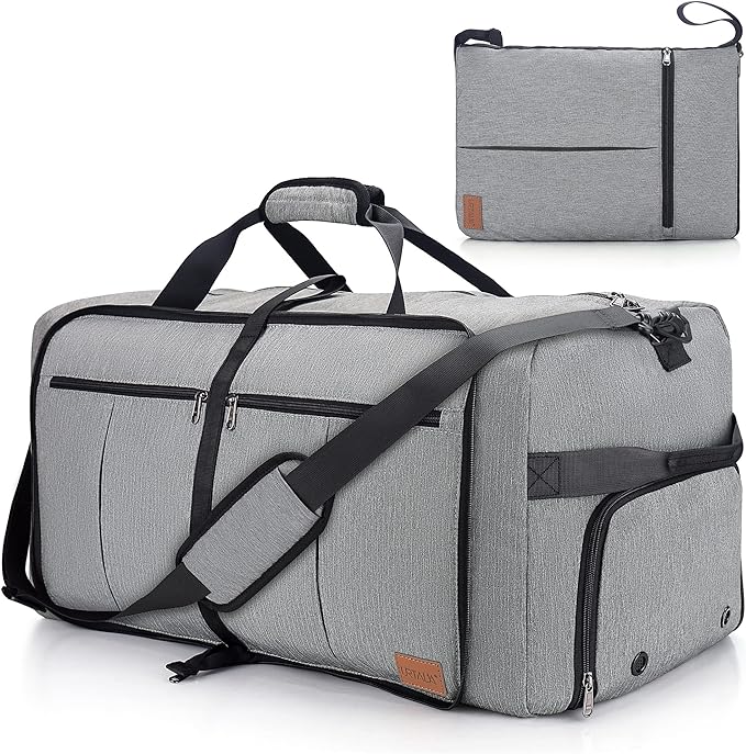 80L EXTRA LARGE Foldable Waterproof Travel Duffle Bag for Men and Women | with Shoe Compartment, Gray, 26" Duffel Bags for Weekender Gym Sport, Tear Resistant by Urtala