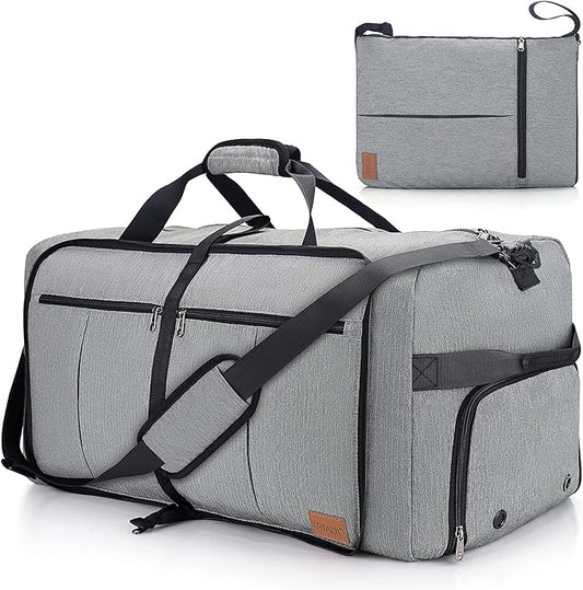 100L EXTRA LARGE Foldable Waterproof Travel Duffel Bag for Men Women Gray | with Shoe Compartment, 32" Duffle Bag for Weekender Gym Sport, Tear Resistant by Urtala
