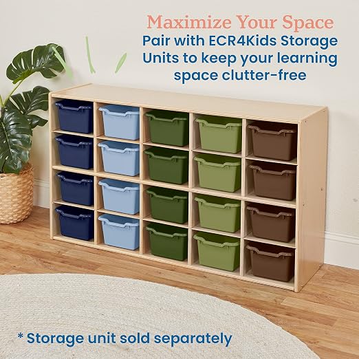 ECR4Kids Scoop Front Storage Bin, Multipurpose Organization, Earthtone, 20-Piece | Durable plastic, GREENGUARD Gold Certified, 1.2 gallon capacity, lightweight & nestable, built-in handle, classroom/home use - Image 5