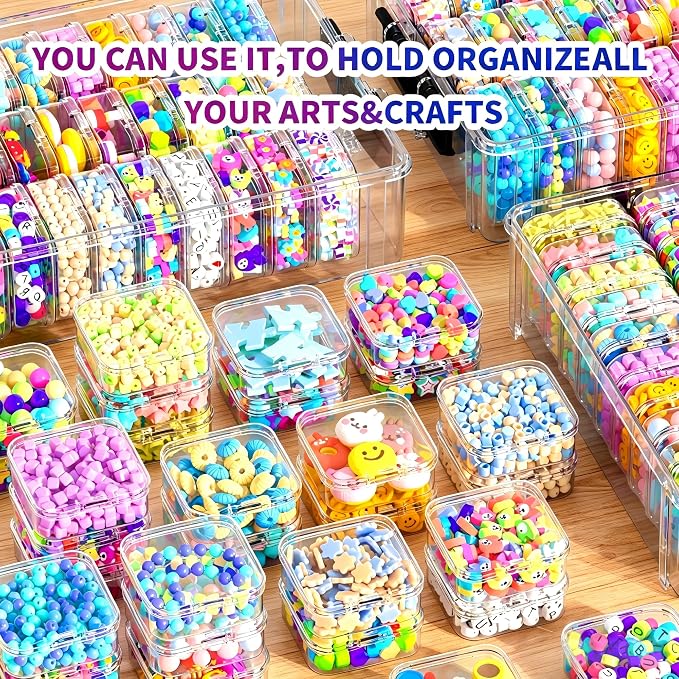3-Tier Large Capacity Stackable Bead Organizer Box 90 Pcs, Portable Plastic Craft Storage Containers for Jewelry Making, Bracelets, DIY, Nail Art Charms - Image 5