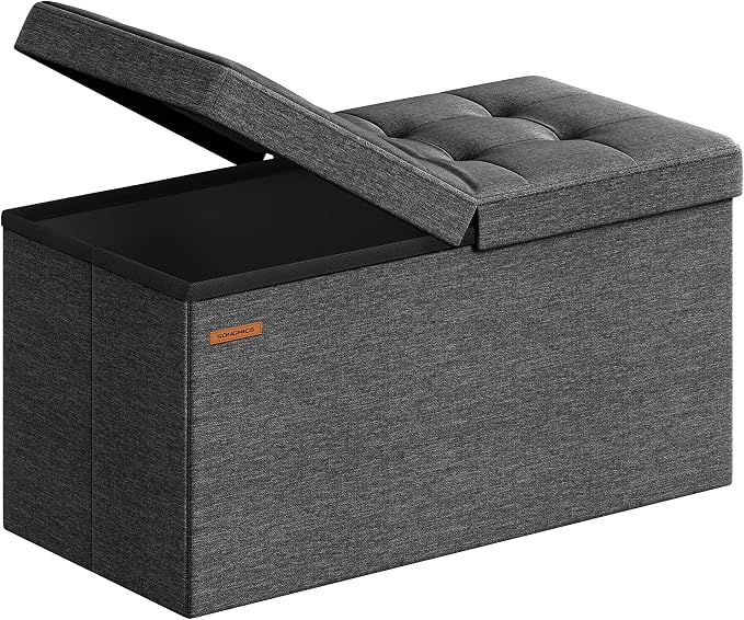 SONGMICS MAZIE Collection - 30 Inches Storage Ottoman, Foldable Storage Bench with Flipping Lid, 660 lb Load Capacity, for Entryway, Living Room, Bedroom, Dark Gray ULSF46GYZ by Unknown