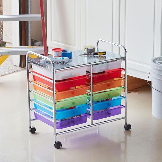 ECR4Kids 12-Drawer Value Mobile Storage Utility Cart, Assorted | Durable plastic bins, steel frame, GREENGUARD Gold Certified, 50 lb capacity, rolling casters, craft supplies, office, home - Image 8