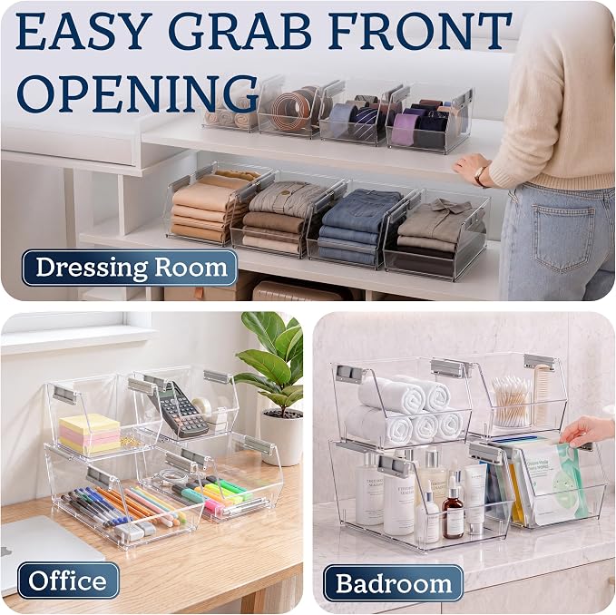 HOMESTEAD Set of 2 Small Stackable Storage Bins, Clear Plastic Organizer Bins, Open Front Design for Kitchen Pantry, Fridge, Cabinet, Bathroom and Snack Organization - Image 8