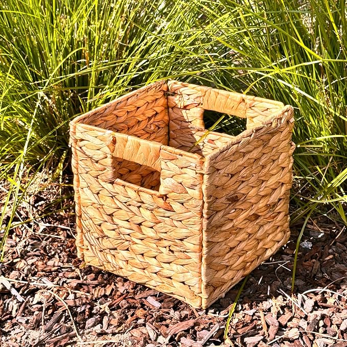 4 Decorative Hand-Woven Water Hyacinth Wicker Storage Basket, 9x9x9 - Image 6