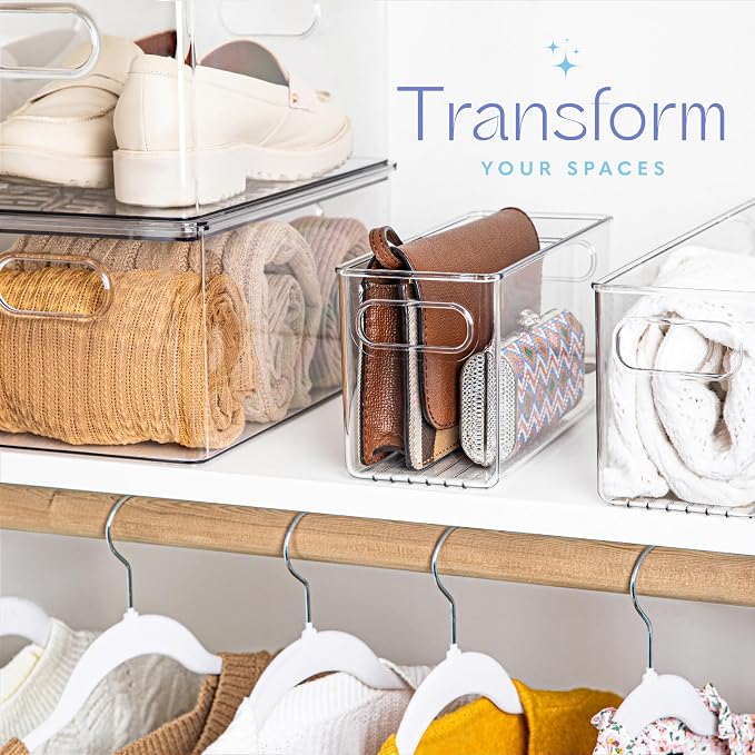Plastic Food Storage Clear Container Bin with Handles for Organizing Kitchen, Pantry, Refrigerator, Freezer, Pantry, Cabinet, Closet, Bathroom. 10”x4”x5” - Image 5