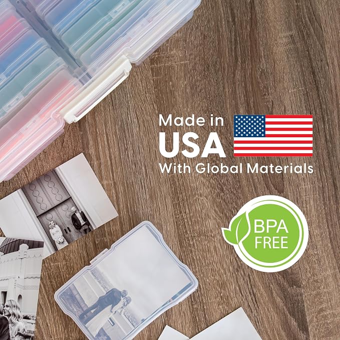 IRIS USA Photo Storage Box |Made in USA| 16 Cases - (2-Pack) - Clear | Fits 4" x 6" Pictures / Built-In Handle / Organizing Containers for Tasks, Stickers, Ephemera & Flashcards - Image 2