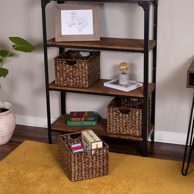 BIRDROCK HOME Storage Shelf Organizer Baskets with Handles - Handwoven Abaca Seagrass Wicker Basket for Pantry, Living Room, Office & Bathroom, Versatile Under Shelf Storage - Set of 3, Brown Wash | Woven Storage Baskets for Shelves with Handles, Cube ... - Image 6