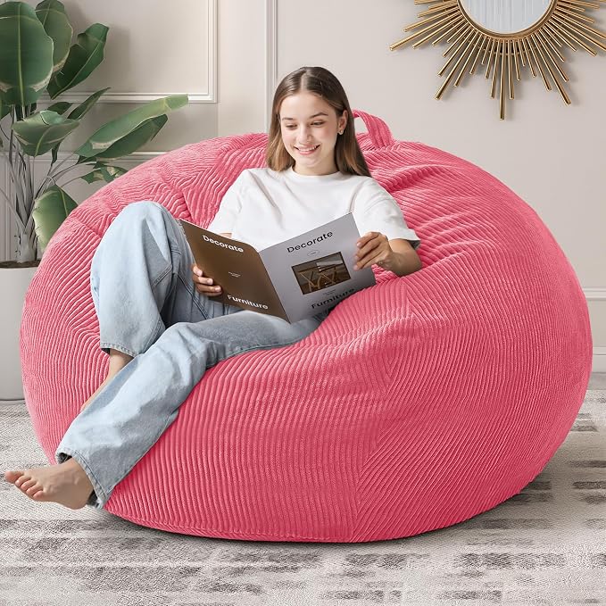5FT Bean Bag Chair for Adults,Gaint Teardrop Beanbag with Filler | Beanbag Chair with Memory Foam Filled,Bean Bags with Handy Handle&Machine Washable Cover for Living Room,Bedroom-Pink by Cansunna