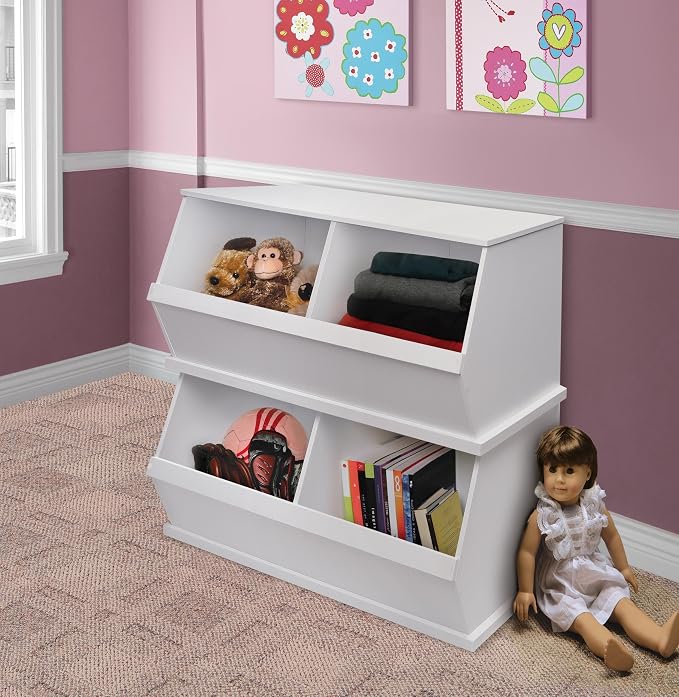 Badger Basket Two Bin Stackable Toy Storage Cubby Organizer - White | Stackable 2-bin storage cubby with solid panels for toys, books & crafts; modular design for expandable organization. - Image 7
