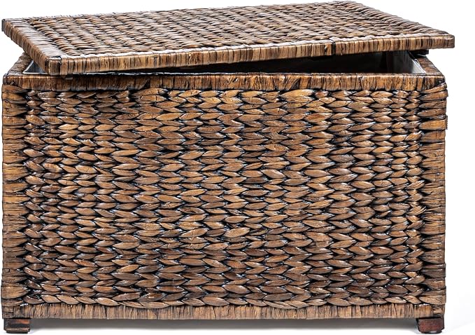 happimess Anada 30" Storage Trunk Wicker Weave Water Hyacinth, Brown Wash | Solid Mahogany Construction, Collapsible Folds Flat, Removable Lid, Fabric Liner, Footed Base, 17.5" Height, 17.5" Depth - Image 11