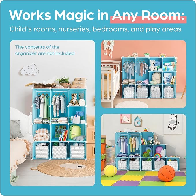 Baby Closet Organizer for Nursery - Durable Baby Wardrobe Armoire for Closet - Customizable Dresser Shelves - Waterproof Shelf Clothes Organizer w/Wall Fixation (Blue) - Image 7