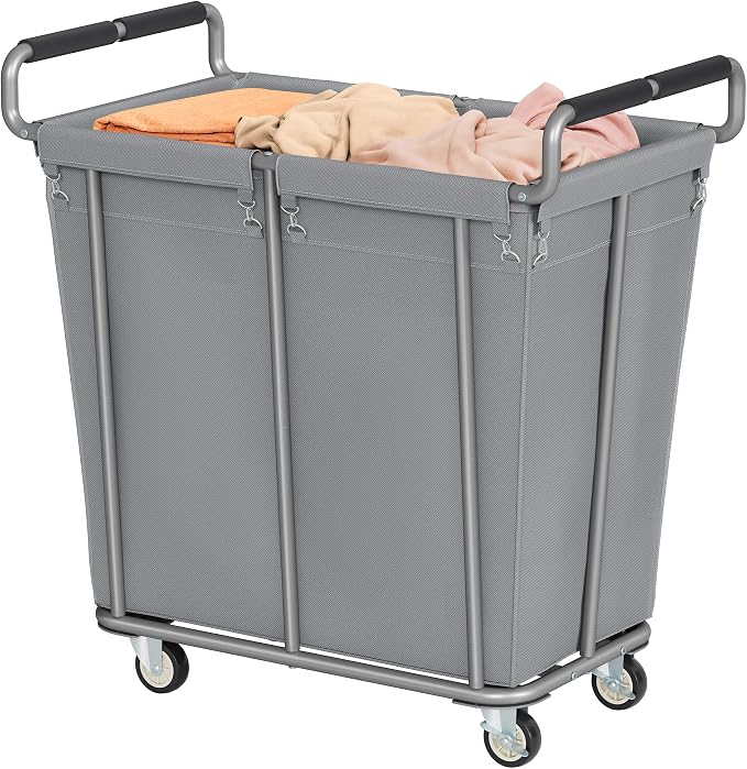 Gewudraw 360L Rolling Laundry Hamper with Wheels, 95 Gallons, Grey | Heavy Duty Extra Large Rolling Laundry Cart with Handle, Steel Frame, Waterproof Liner, Large Clothes Storage Basket by Gewudraw