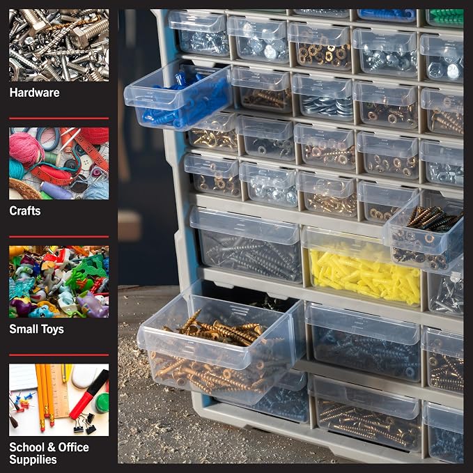 Stalwart 39-Drawer Plastic Small Parts Organizer, Black | Desktop, Tabletop, or Wall Storage Drawers for Organizing Hardware, Crafting Supplies, Garage, or Classroom - Image 5