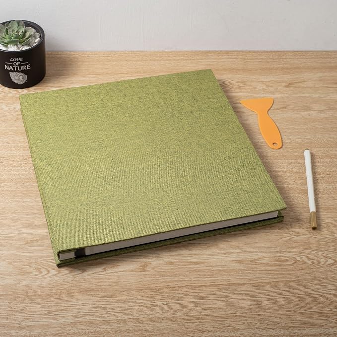 Large Photo Album Scrapbook – Holds 4x6, 8x10 Pictures – Self-Adhesive Pages for Baby, Wedding, Travel & Family Memories | Includes Metallic Pen & Scraper/Matcha Large DIY Memory Book for Gifts - Image 6