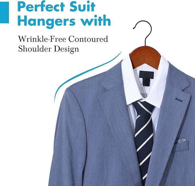 JS HANGER Wooden Hangers 30 Pack, Retro Wood Suit Hangers with Non Slip Shoulder Grooves, Clothes Hangers for Coats, Shirts, Jackets, Pants, Suits - Image 3