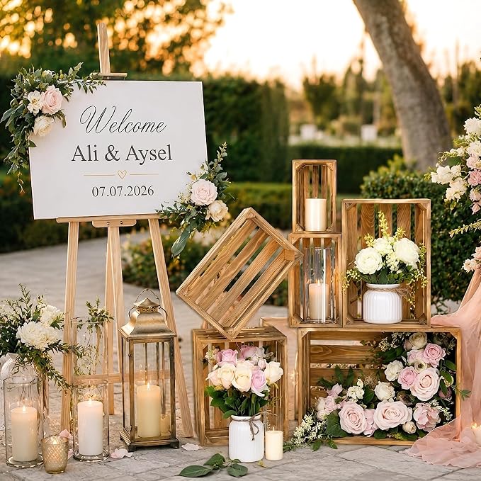 Wooden Crates for Display 6 Pack Nesting Crates for Weddings and Decor | Six Nesting Pine Crates with Cutout Handles for Wedding Displays, Farmhouse Decor, Storage, Farmers Markets, and DIY - Image 2