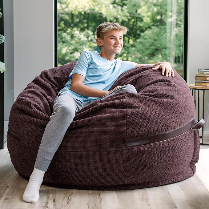 Big Joe Fuf 5Ft Oversized Foam Bean Bag Chair with Removable Cover for Kids, Teens, Adults, Merlot Cloudweave, 5 Foot Large Reading and Gaming Seat | Premium Shredded Foam Filled, Cloudweave, Adult-Sized Comfortable Seating, Supports Up to 300 lbs - Image 2