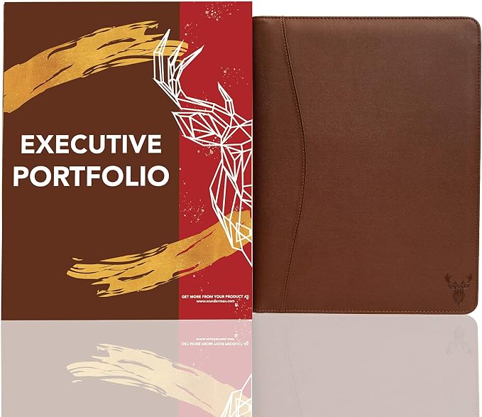 Wundermax Portfolio Binder - 12.8 x 9.8 x 0.6 Inch Vegan Leather Padfolio for Women and Men w/Notepad, Pockets for Tablet, Resume and Documents - Brown - Image 7