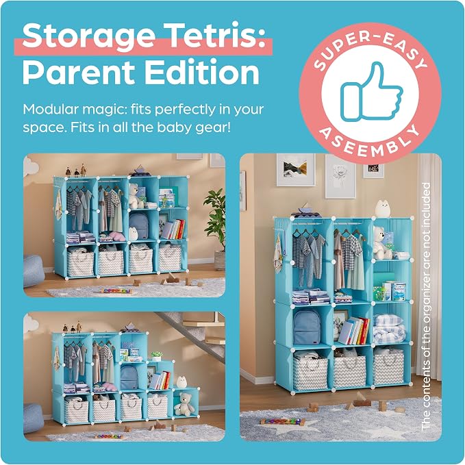 Baby Closet Organizer for Nursery - Durable Baby Wardrobe Armoire for Closet - Customizable Dresser Shelves - Waterproof Shelf Clothes Organizer w/Wall Fixation (Blue) - Image 5
