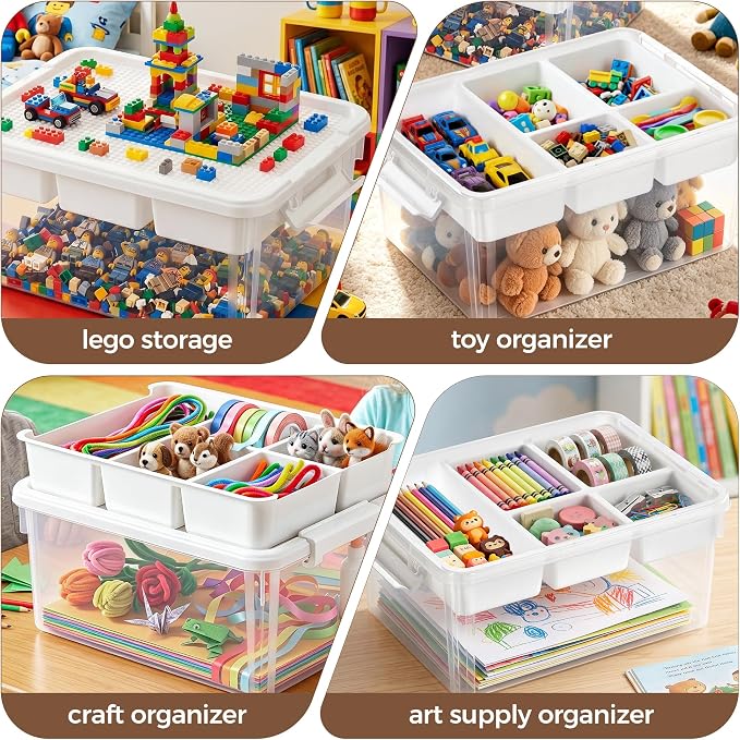 Citylife 17QT 2-Pack Toy Organizer Craft Storage Buildable Lid Movable Tray | Plastic Craft Organizers and Storage with Build-On Lid for Beads, Tools, Sewing Supplies, Deep Base, Secure Clasp, kids Toy - Image 8