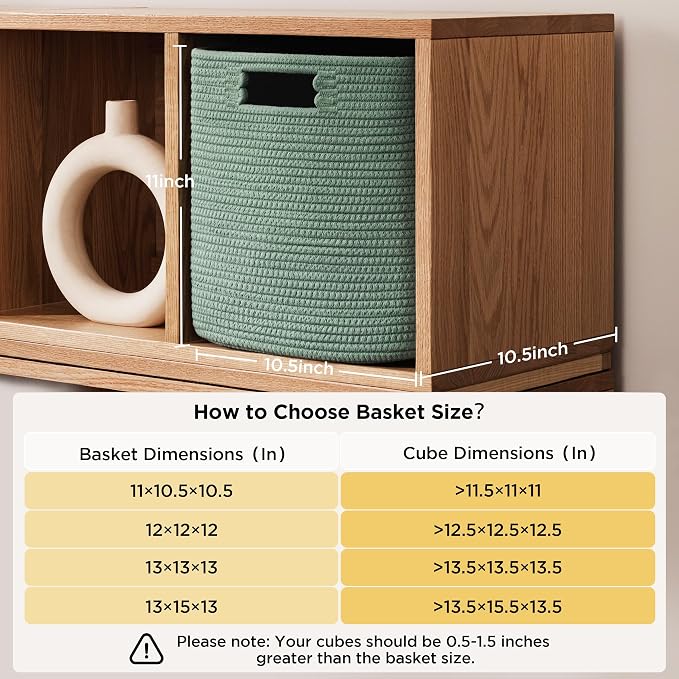 UBBCARE Set of 4 Storage Basket-11 X 10.5 X 10.5 In, Cotton Rope Basket for Shelves, Toys, Book, Cube Storage Bins with Handles, Woven Storage Basket for Organizing, Green - Image 2