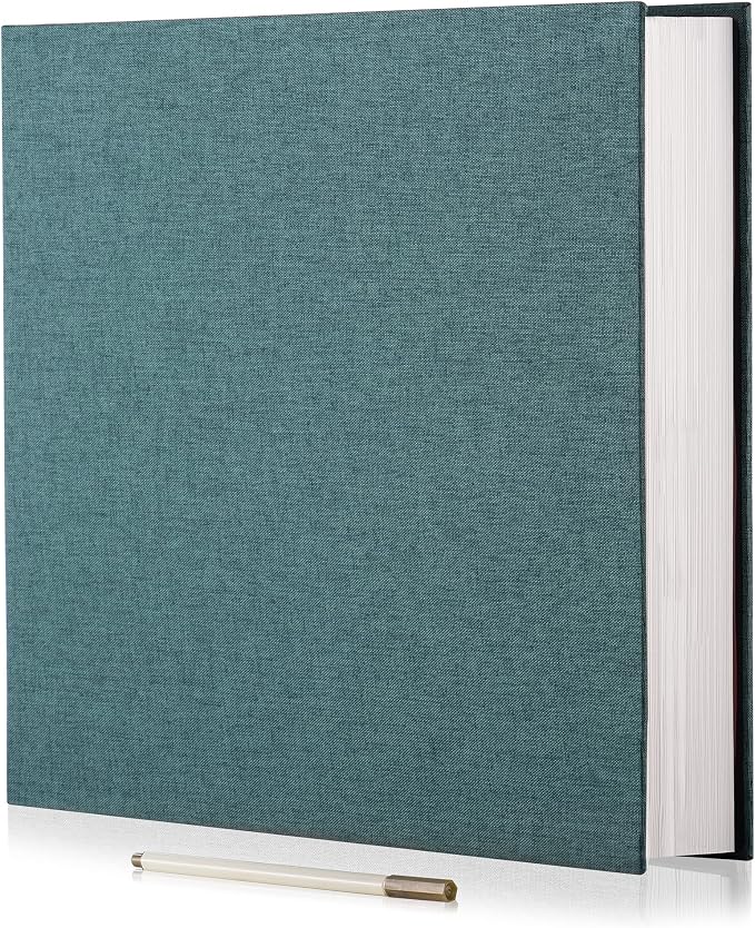 Large Photo Album Self Adhesive 4x6 5x7 6x8 8x10 Pictures Scrapbook Magnetic Album DIY Scrap Book 60 Sticky Pages Linen Cover DIY Photo Album with A Metallic Pen and DIY Accessories(Drak Green) by HoneyTolly