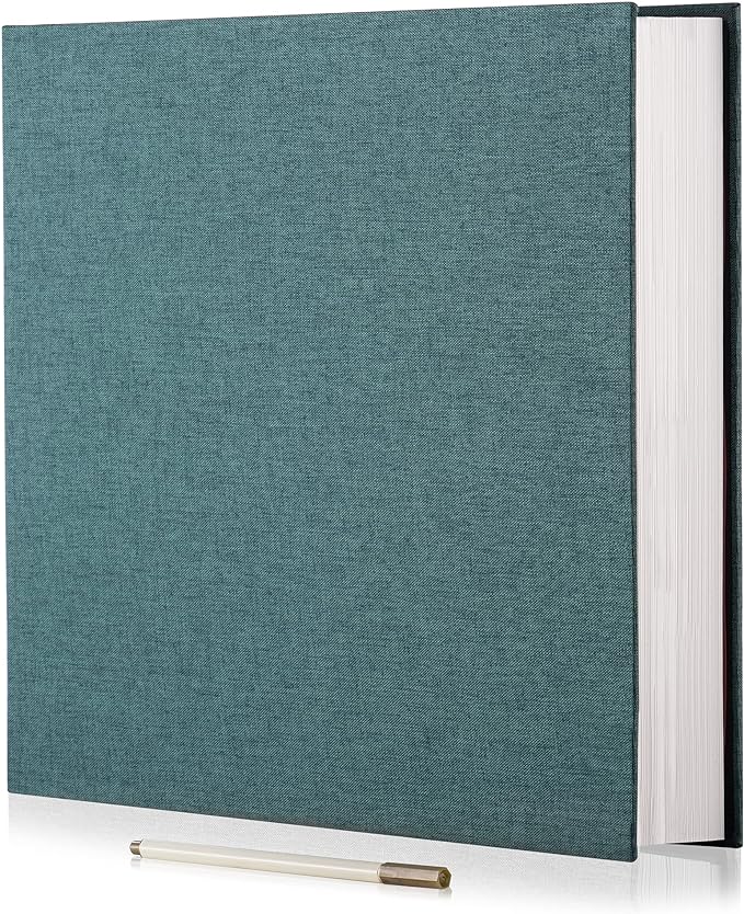 Large Photo Album Self Adhesive Scrapbook Album for 4x6 6x8 8x10 Pictures 12.6"x11" Inch 40 Pages Linen Cover Magnetic Photo Album with A Metallic Pen and DIY Sticker(Dark Green) by HoneyTolly