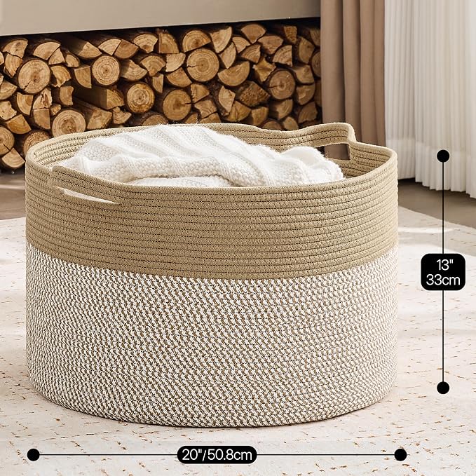 KAKAMAY Large Blanket Basket with Handles, Storage Basket for Living Room | Extra Large Capacity | Natural Cotton Rope | Blanket Storage | Woven Storage Basket | Stuffed Animal Storage | Laundry Basket - Image 5
