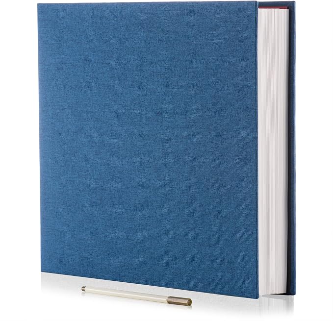 Large Photo Album Self Adhesive 4x6 5x7 6x8 8x10 Pictures Scrapbook Magnetic Album DIY Scrap Book 60 Sticky Pages Linen Cover DIY Photo Album with A Metallic Pen and DIY Accessories(Blue), 11"x10.8"60 Pages by HoneyTolly