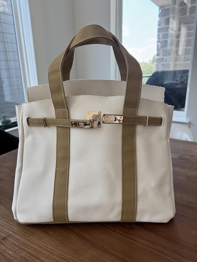 Canvas Tote, 8 Pockets, Distressed Finish, Structured Silhouette(Cream/Beige) - Image 9