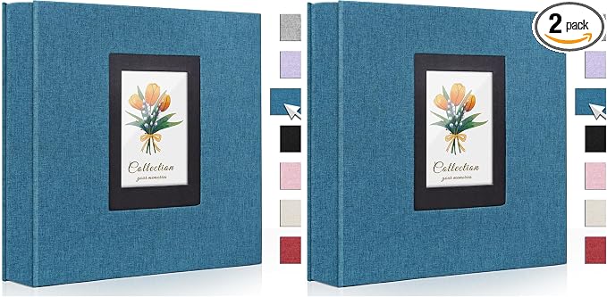 Photo Album 4x6 600 Photos Linen Large Capacity Fabric Cover Books Albums Wedding School Family Anniversary Baby Memory Engagement Travel Albums(Blue, 600 Pockets) (Pack of 2) by Colemoly