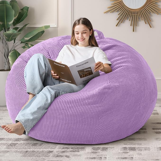5FT Bean Bag Chair for Adults,Gaint Teardrop Beanbag with Filler | Beanbag Chair with Memory Foam Filled,Bean Bags with Handy Handle&Machine Washable Cover for Living Room,Bedroom-Purple by Cansunna