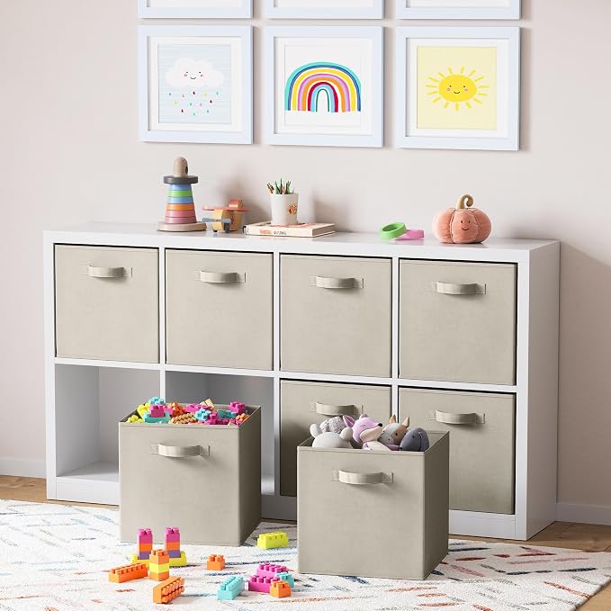 Fabric Storage Cubes for Cube Organizer - 8 Pack Heavy Duty Storage Bins - 13 Inch Cube Storage Bin, Use As A Clothes Storage Box In Closet, Baskets For Shelves or Cubbies Storage bins (Beige) - Image 5
