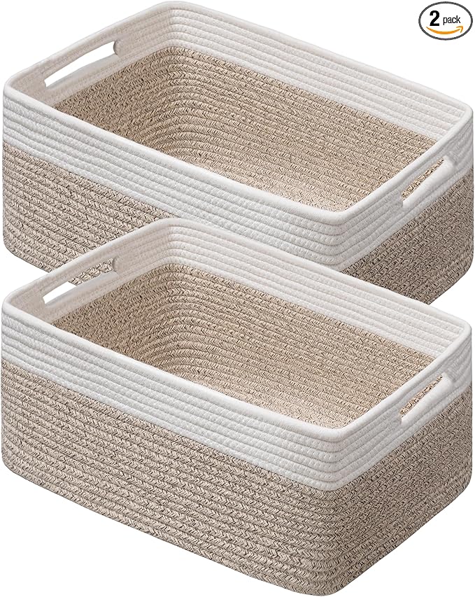 2 Pack Storage Baskets for Organizing, Large Woven Storage Basket, White&Brown by UBBCARE
