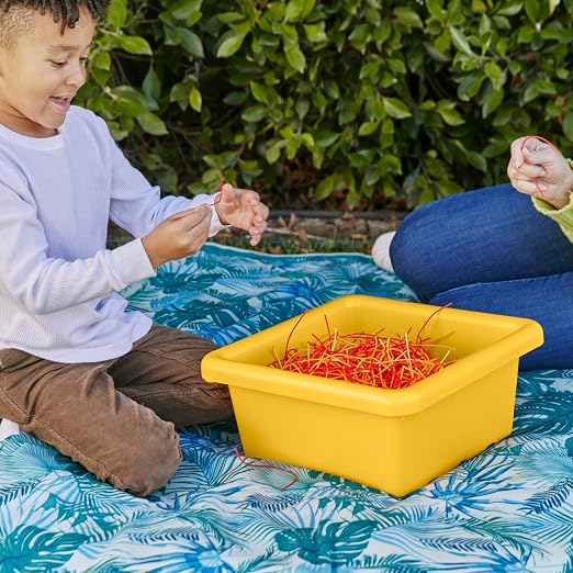 ECR4Kids Stackable Square Bins with Non-Snap Lids, Multipurpose Organization, Yellow, 2-Pack - Image 7