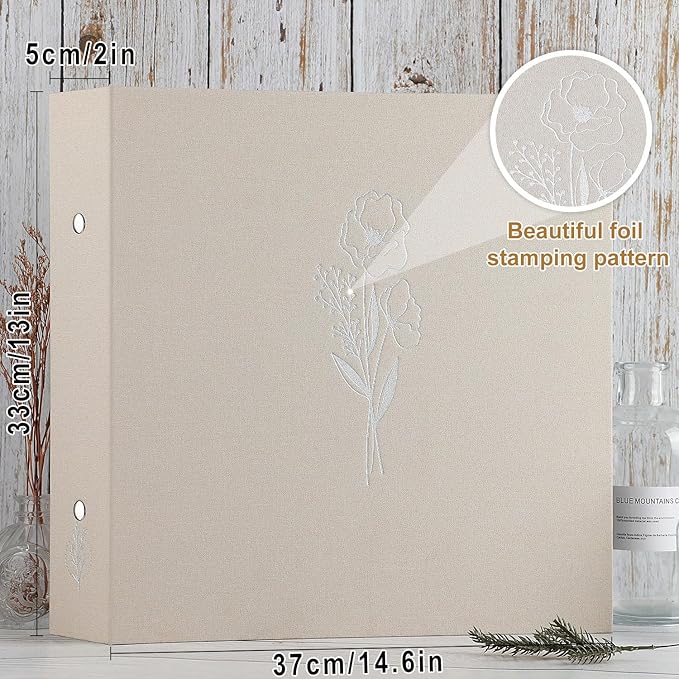 Lanpn Scrapbook Photo Album 12x12 2 Packs, Linen Cover Archival Acid Free Top Load 3 Ring Binder Folder Photo Book 12 x 12 with 30 Plastic Sleeves 60 Pages Beige - Image 2