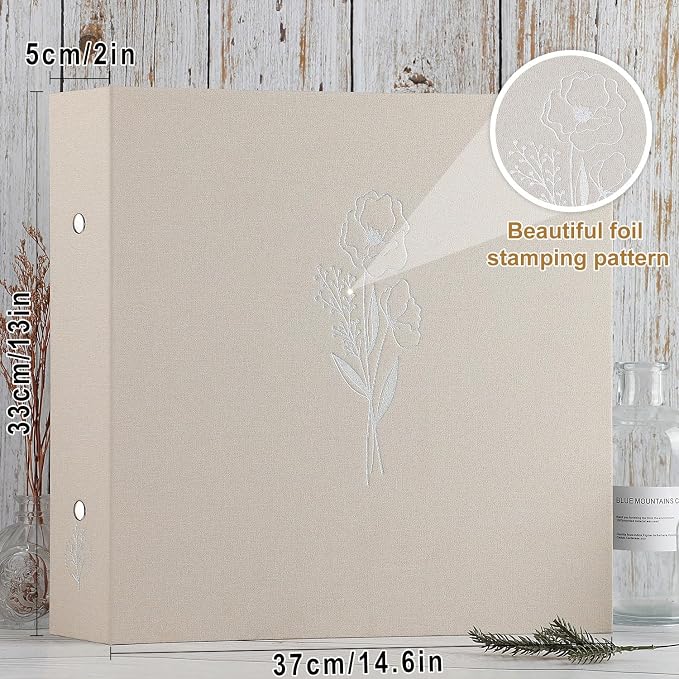 Lanpn 12x12 inch Scrapbook Photo Album, Linen Cover Archival Acid Free Top Load 3 Ring Binder Folder Photo Book 12 x 12 with 30 Plastic Sleeves 60 Pages (Beige) - Image 2
