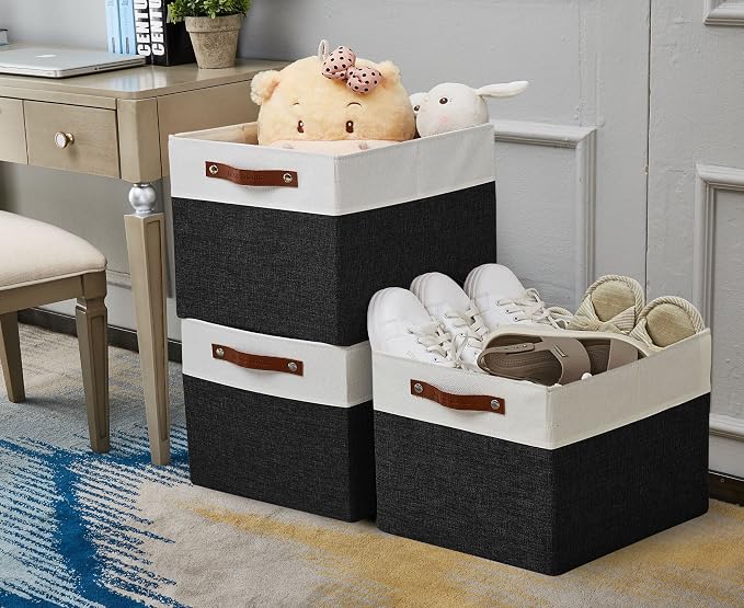 DECOMOMO Kallax Storage Cubes, Storage Baskets for Shelves 4-Pack | 13 x 15 x 13 Storage Bins, Baskets for Organizing Shelves (Black & White) - Image 6