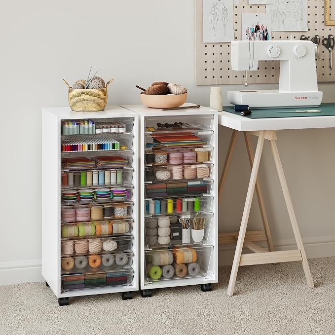 Storage Drawer Cart, Mobile Storage Cabinet, Makeup Storage with 10 Large Clear Drawers, Utility Wooden Rolling Cart on Wheels, for Cosmetic, Art Craft, Office Supplies, Toy, White - Image 2