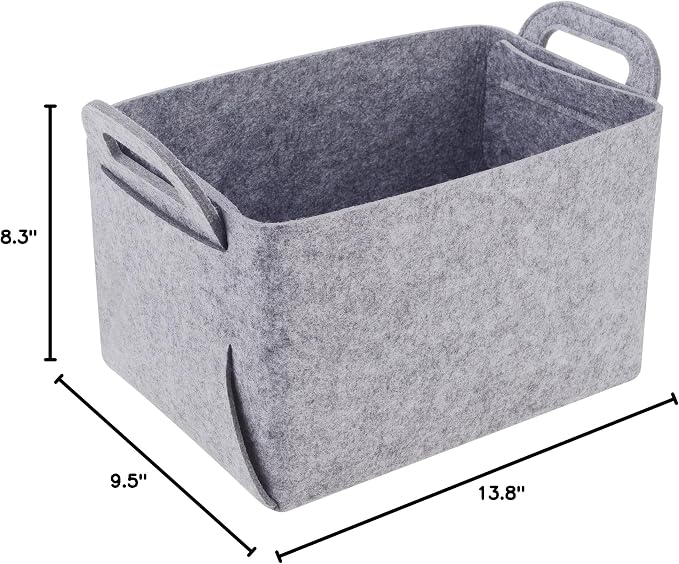 Storage Basket Felt Storage Bin Collapsible& Convenient Box Organizer with Carry Handles for Office Bedroom Closet Babies Nursery Toys Laundry (Light grey, 13.8inch（L）×9.5inch（W）×8.3inch（H）) - Image 8