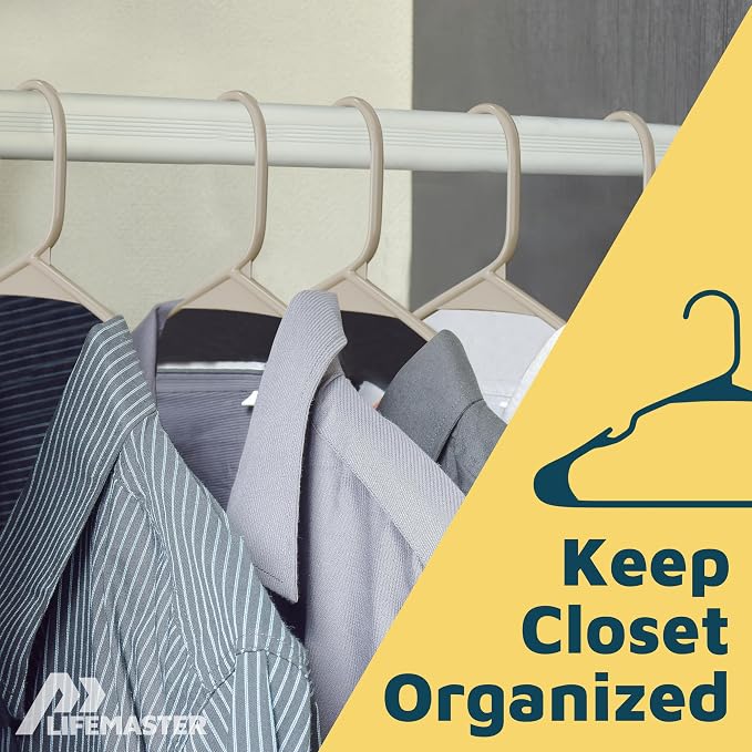 Lifemaster Plastic Clothes Hangers – Heavy Duty Hanger Set, for Organizing Clothes, Dresses, and Coat, Holds Up to 5 lbs, Space-Saving Hangers with Non-Slip Shoulder Grooves, Pack of 10, Ivory - Image 5