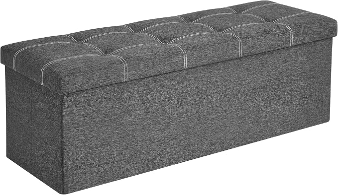 SONGMICS Mazie Collection - 43 Inches Ottoman Storage Bench, 35 Gal. Folding Chest with Breathable Linen-Look Fabric, Load up to 660 lb, for Entryway, Living Room, Bedroom, Dark Gray ULSF077G04 by Unknown